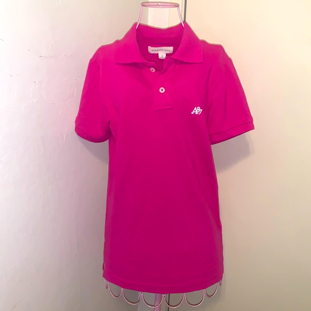 🎁Like New Aeropostale A87 Hot Pink/White S/S Collared Shirt- XS